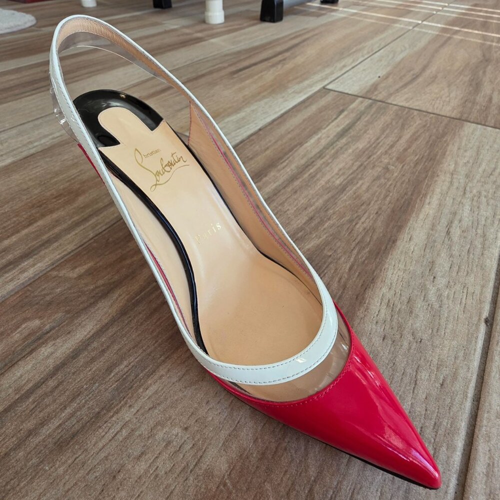 Christian Louboutin Paulina Sling Tri-Color PVC Patent Leather Shoe Eur.37